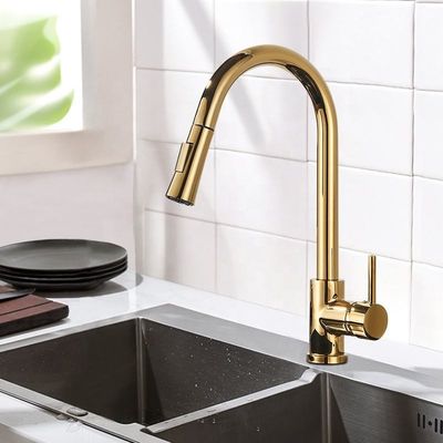 Keran Wastafel Komersial Tarik Ke Bawah Keran Dapur Stainless Steel Elektroplating