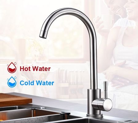SUS304 Menggambar Keran Dapur Stainless Steel Keran Air Panas Dan Dingin Untuk Dapur