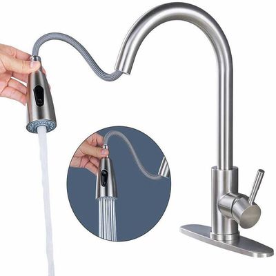 Faucet Dapur Stainless Steel Sikat ISO9001 OEM Tarik Keran Air